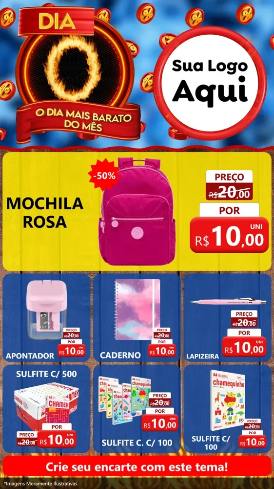 Modelo de Rede Social para Stories com o tema Dia O - O Dia Mais Barato Do Mês para Papelaria