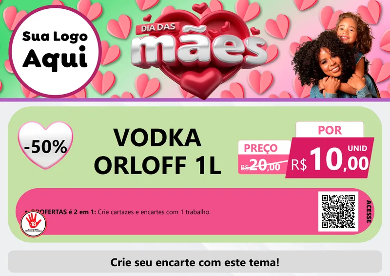 Modelo de Cartaz para Cartaz A4 Horizontal com o tema Dia das Mães para Distribuidora de bebidas
