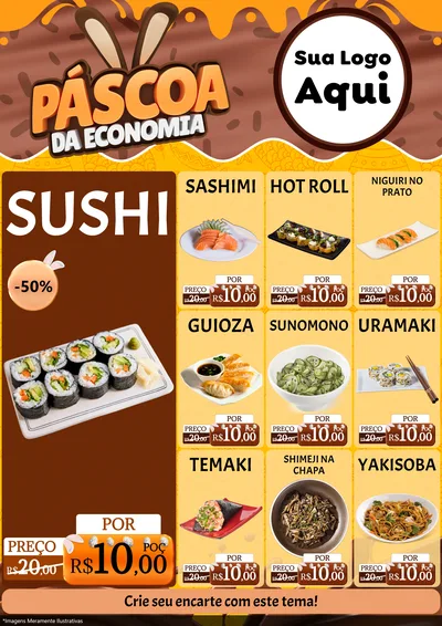 Modelo de Encarte para Encarte A4 Vertical com o tema Páscoa da Economia para Comida japonesa