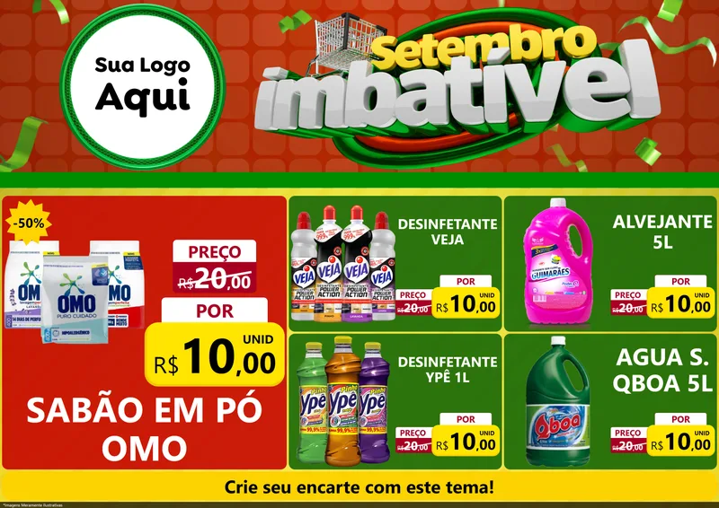Modelo de Encarte para Encarte A4 Horizontal com o tema Setembro Imbatível para Produtos de Limpeza