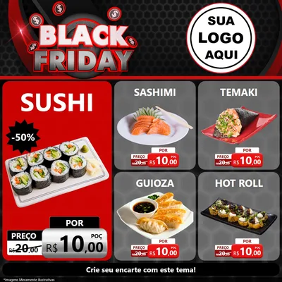Modelo de Rede Social para Feed Facebook com o tema Black Friday para Comida japonesa