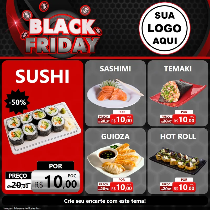 Modelo de Rede Social para Feed Facebook com o tema Black Friday para Comida japonesa