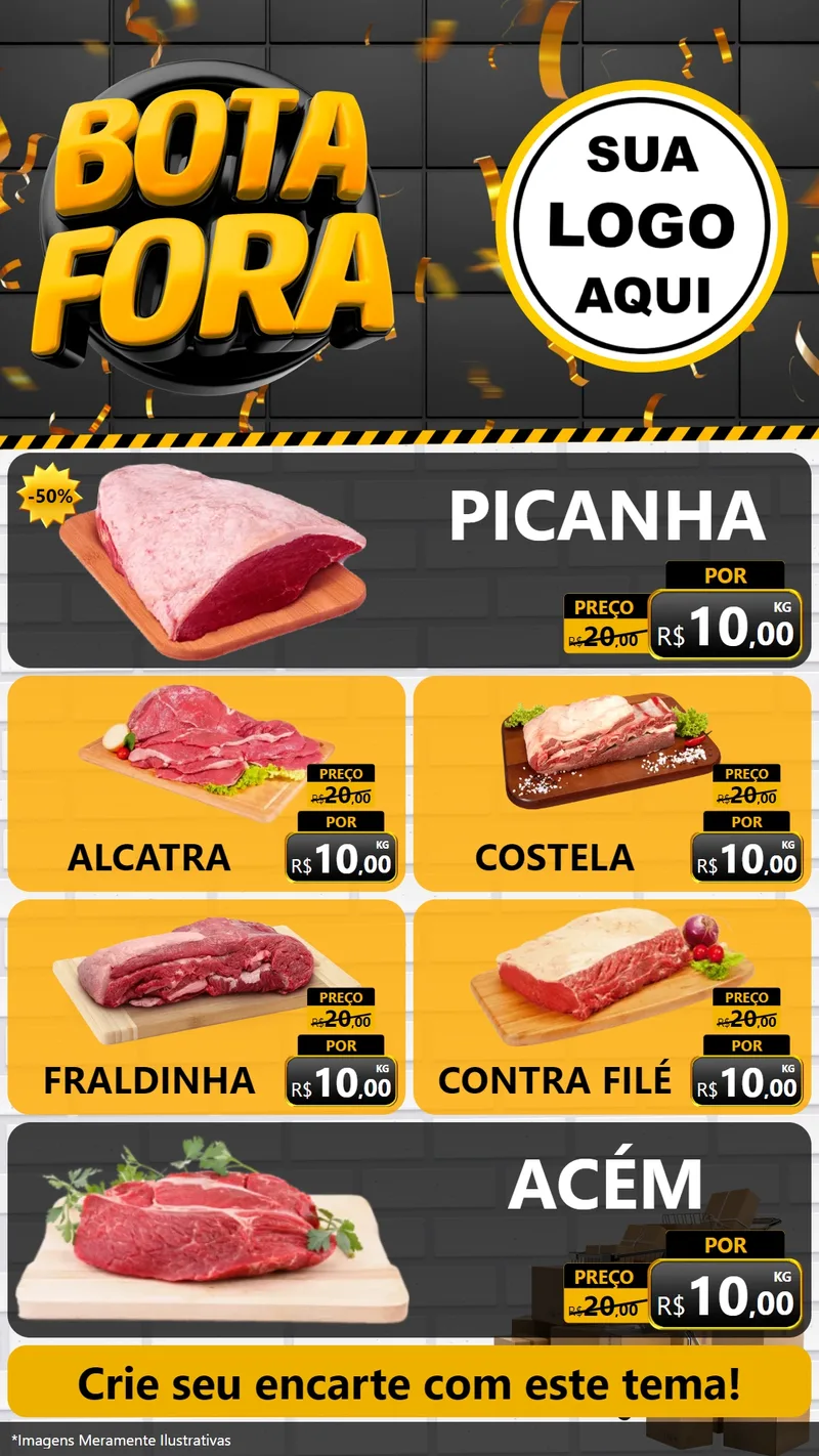 Modelo de TV para TV Vertical com o tema Bota Fora para Açougue
