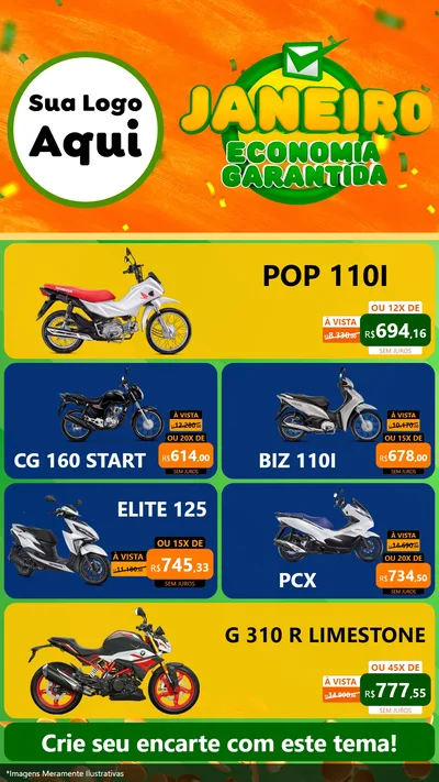 Modelo de TV para TV Vertical com o tema Janeiro - Economia Garantida para Concessionaria de Motos