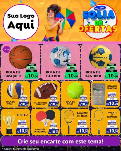 Modelo de Rede Social para Feed Instagram com o tema Folia de Ofertas para Artigos Esportivos
