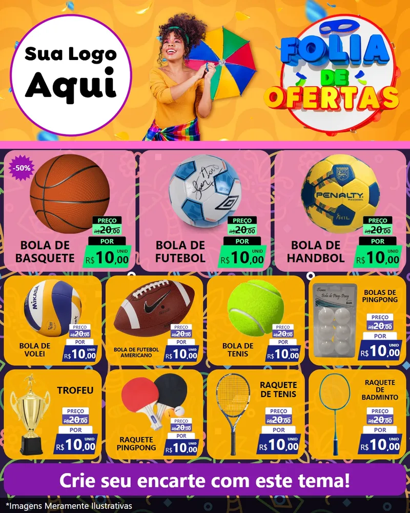 Modelo de Rede Social para Feed Instagram com o tema Folia de Ofertas para Artigos Esportivos