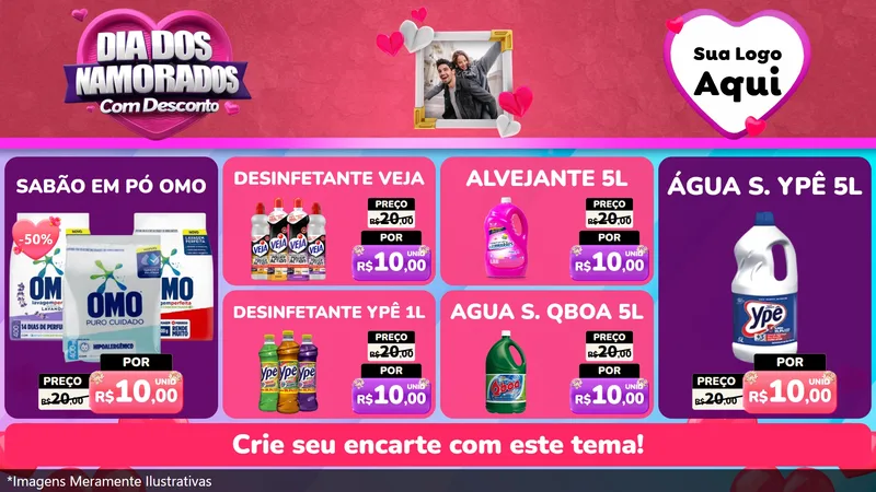 Modelo de TV para TV Horizontal com o tema Dia Dos Namorados Com Desconto para Produtos de Limpeza