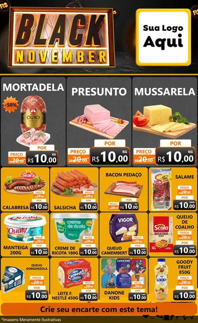 Modelo de Encarte para Encarte Grande com o tema Black November para Frios e Laticínios