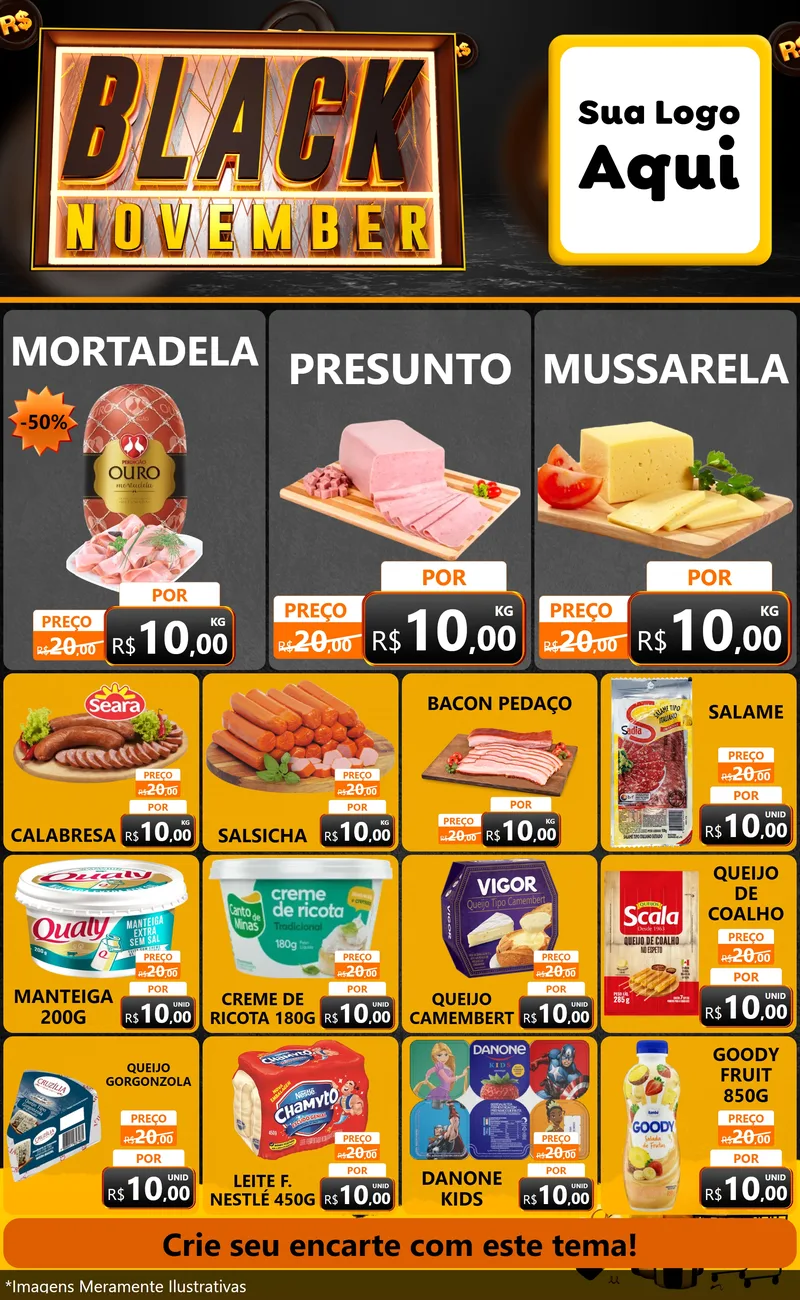 Modelo de Encarte para Encarte Grande com o tema Black November para Frios e Laticínios