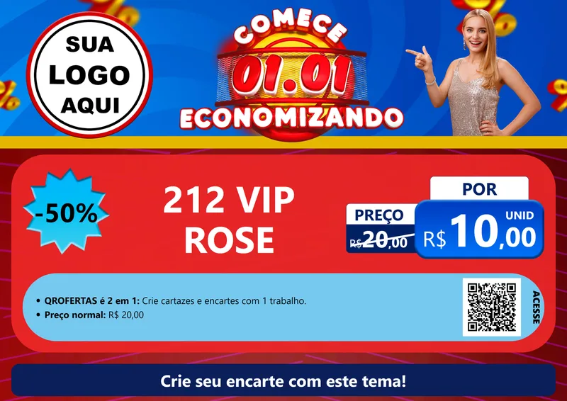 Modelo de Cartaz para Cartaz A4 Horizontal com o tema Comece 1º de Janeiro Economizando para Perfumes