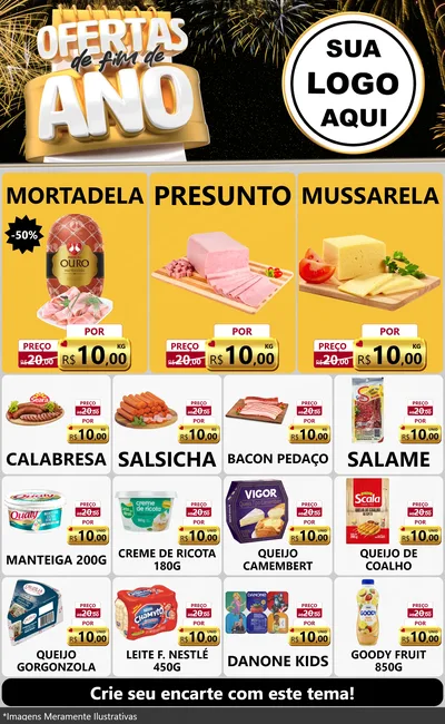 Modelo de Encarte para Encarte Grande com o tema Ofertas de Fim de Ano para Frios e Laticínios