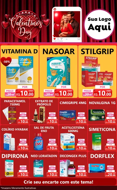 Modelo de Encarte para Encarte Grande com o tema Valentine's Day para Farmácia