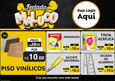 Modelo de Encarte para Encarte A4 Horizontal com o tema Feriado Maluco para Material para Construção