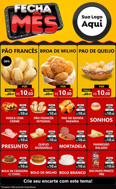 Modelo de Encarte para Encarte Grande com o tema Fecha Mês para Padaria