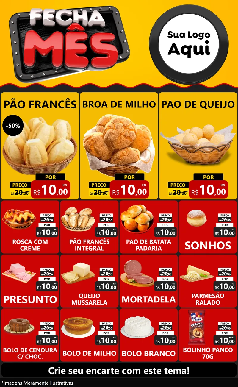 Modelo de Encarte para Encarte Grande com o tema Fecha Mês para Padaria