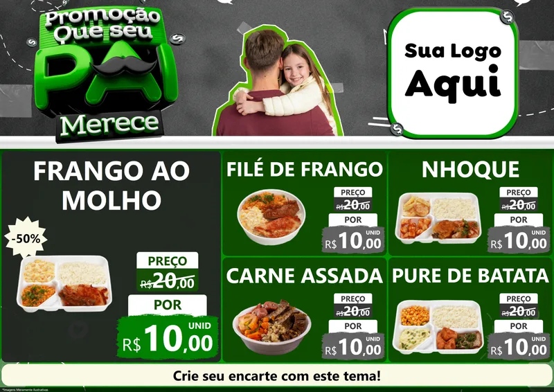 Modelo de Encarte para Encarte A4 Horizontal com o tema Promoção Que seu Pai Merece para Restaurante