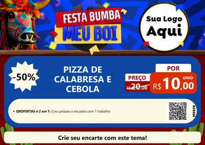 Modelo de Cartaz para Cartaz A4 Horizontal com o tema Festa Bumba meu Boi para Pizzaria
