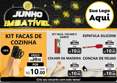 Modelo de Encarte para Encarte A4 Horizontal com o tema Junho Imbatível para Utilidades Domésticas