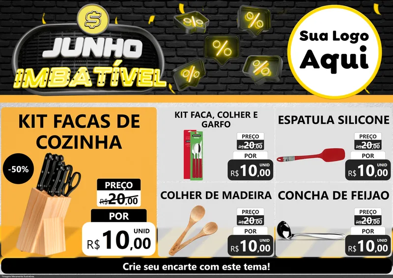 Modelo de Encarte para Encarte A4 Horizontal com o tema Junho Imbatível para Utilidades Domésticas