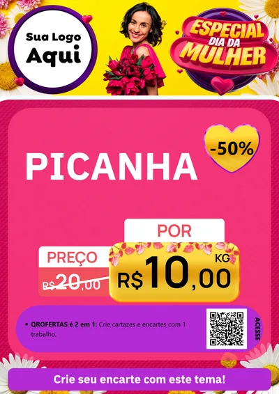 Modelo de Cartaz para Cartaz A4 Vertical com o tema Especial Dia da Mulher para Açougue