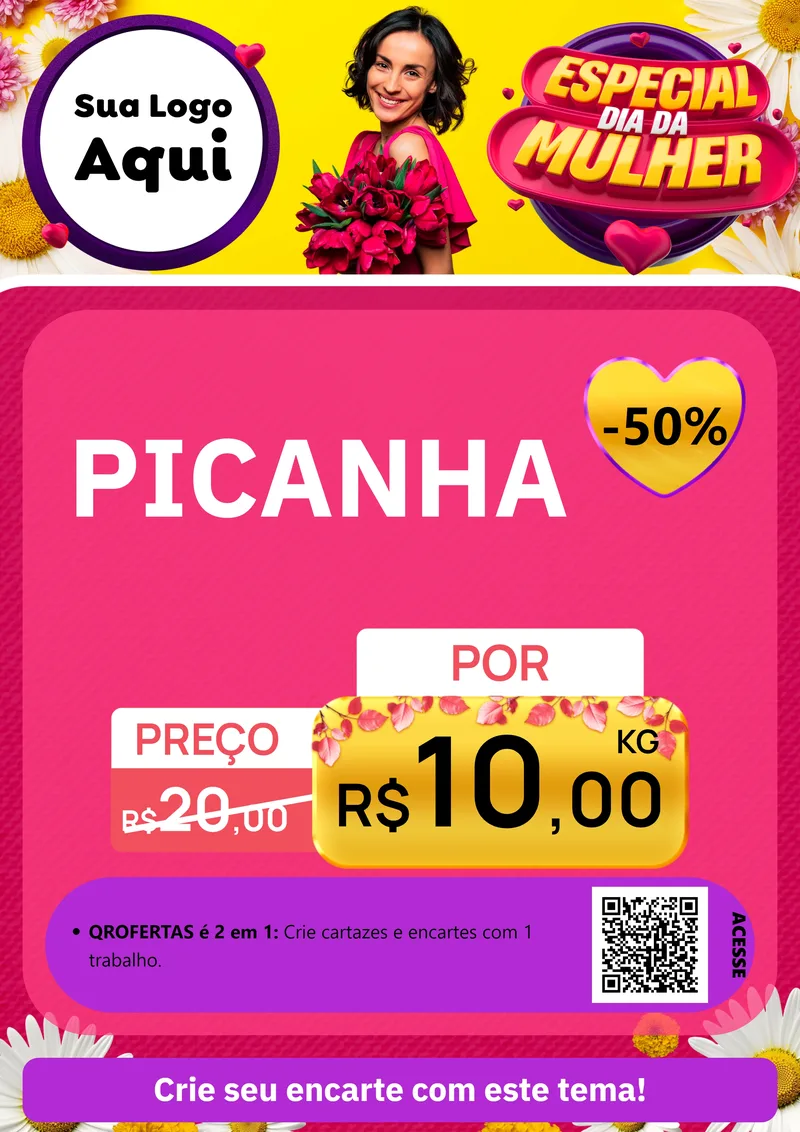 Modelo de Cartaz para Cartaz A4 Vertical com o tema Especial Dia da Mulher para Açougue