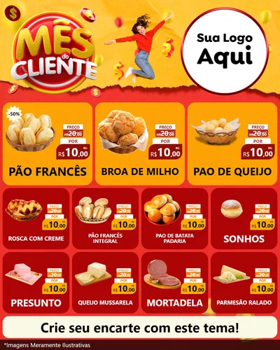 Modelo de Rede Social para Feed Instagram com o tema Mês do Cliente para Padaria