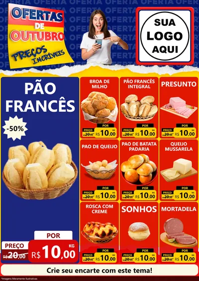 Modelo de Encarte para Encarte A4 Vertical com o tema Ofertas de Outubro - Preços Incríveis para Padaria