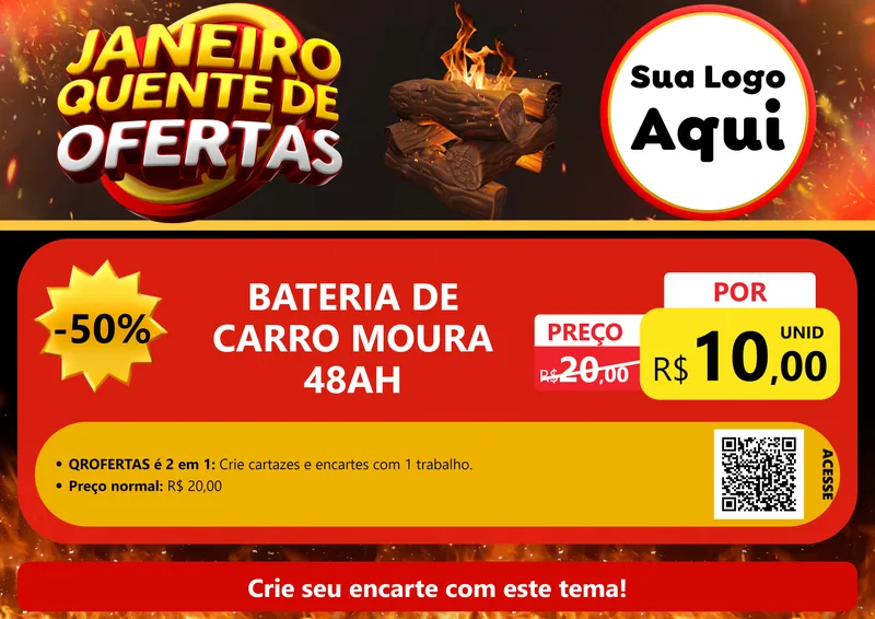 Modelo de Cartaz para Cartaz A4 Horizontal com o tema Janeiro Quente de Ofertas para Baterias Elétricas