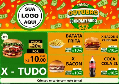 Modelo de Encarte para Encarte A4 Horizontal com o tema Comece Outubro Economizando para Hamburgueria
