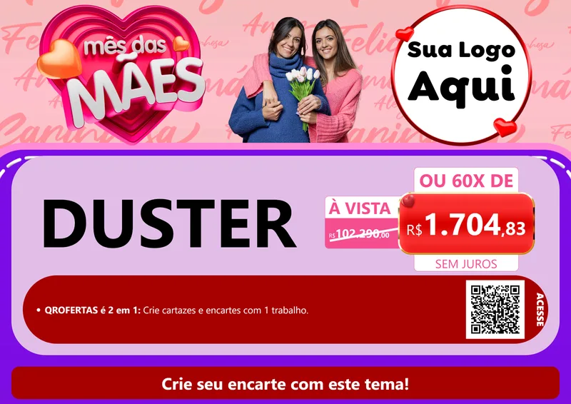 Modelo de Cartaz para Cartaz A4 Horizontal com o tema Mês Das Mães para Concessionaria de Carros
