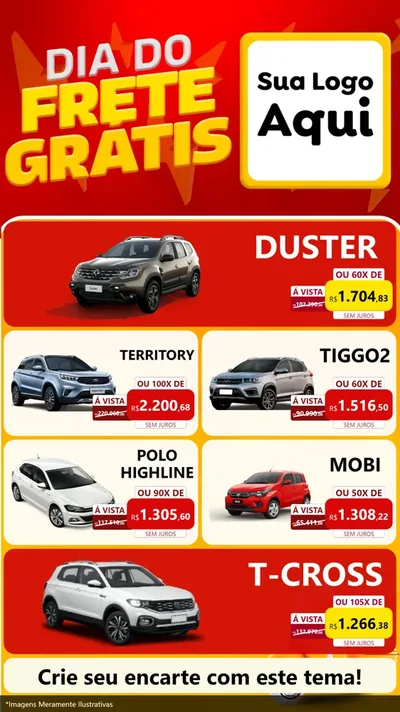 Modelo de TV para TV Vertical com o tema Dia do Frete Grátis para Concessionaria de Carros