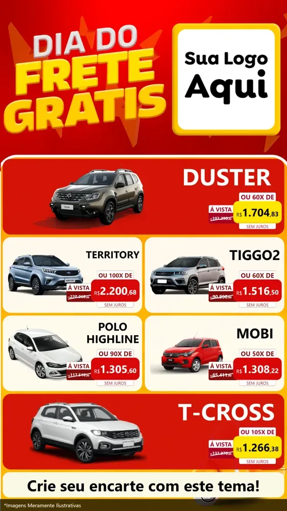 Modelo de TV para TV Vertical com o tema Dia do Frete Grátis para Concessionaria de Carros