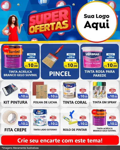 Modelo de Rede Social para Feed Instagram com o tema Super Ofertas para Tintas e Ferramentas