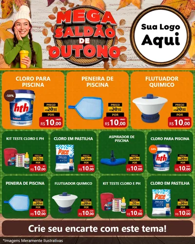 Modelo de Rede Social para Feed Instagram com o tema Mega Saldão de Outono para Produtos para Piscina