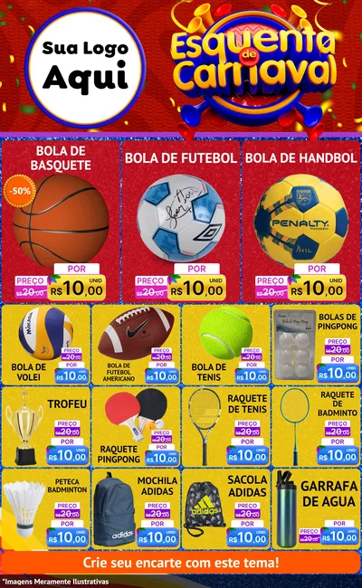 Modelo de Encarte para Encarte Grande com o tema Esquenta de Carnaval para Artigos Esportivos