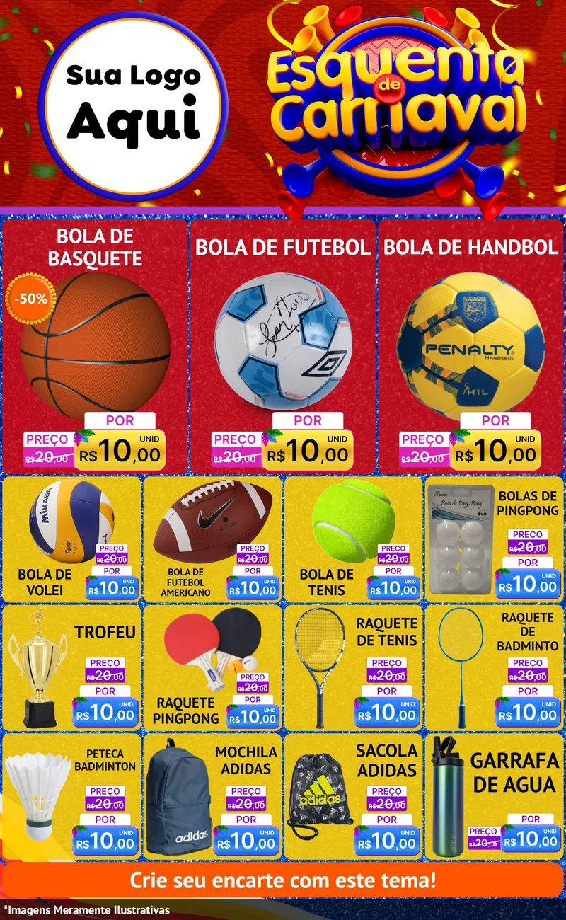 Modelo de Encarte para Encarte Grande com o tema Esquenta de Carnaval para Artigos Esportivos
