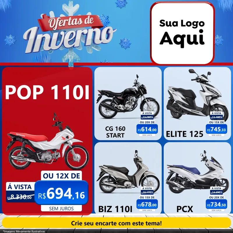Modelo de Rede Social para Feed Facebook com o tema Ofertas de Inverno para Concessionaria de Motos