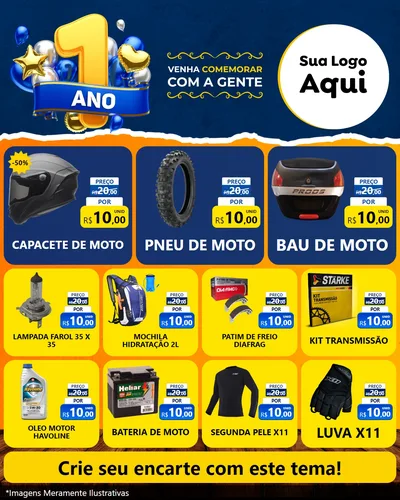 Modelo de Rede Social para Feed Instagram com o tema Um Ano de Aniversário para Moto peças
