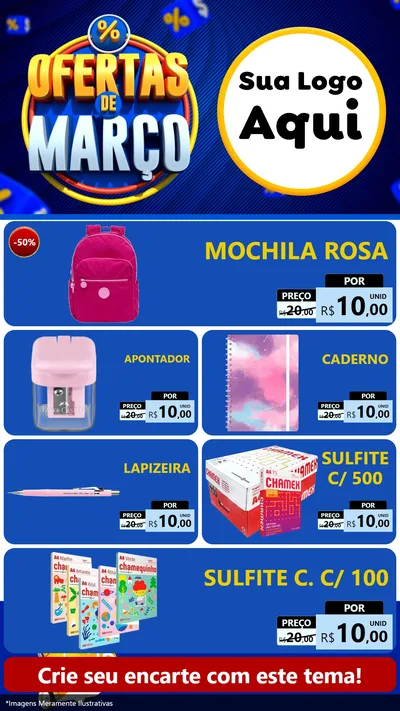 Modelo de TV para TV Vertical com o tema Ofertas de Março para Papelaria