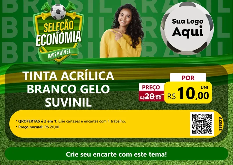 Modelo de Cartaz para Cartaz A4 Horizontal com o tema Seleção de Economia - Copa para Tintas e Ferramentas