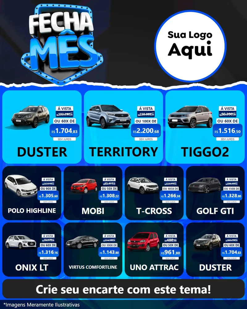 Modelo de Rede Social para Feed Instagram com o tema Fecha Mês para Concessionaria de Carros