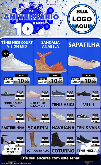 Modelo de Encarte para Encarte Grande com o tema Promoção de Aniversário - 10 Anos para Calçados