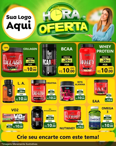 Modelo de Rede Social para Feed Instagram com o tema Hora da Oferta para Suplementos alimentares