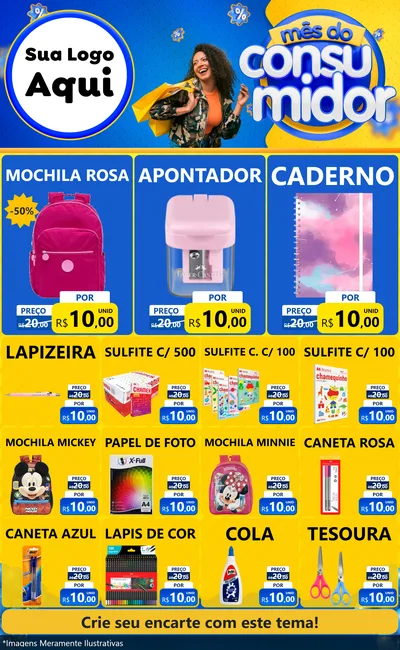 Modelo de Encarte para Encarte Grande com o tema Mês do Consumidor para Papelaria