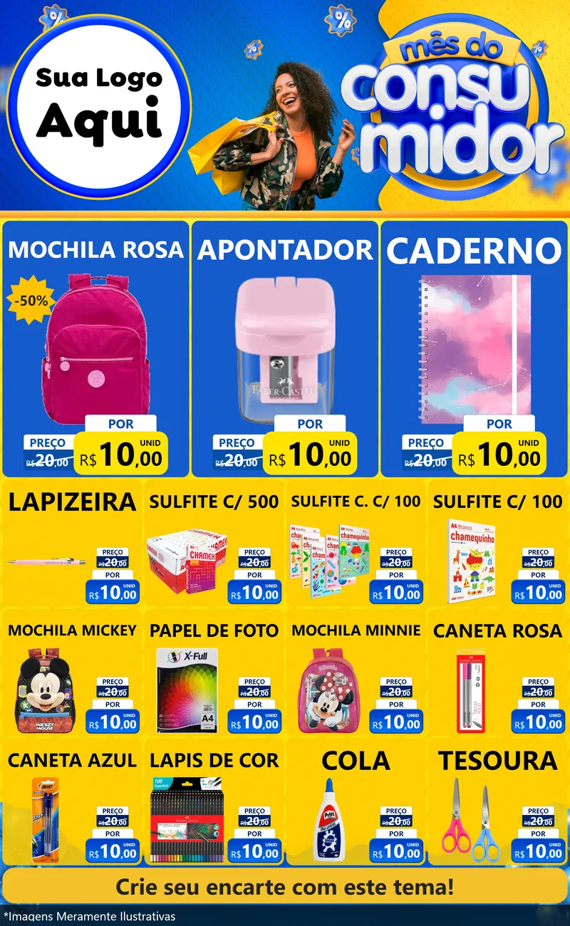 Modelo de Encarte para Encarte Grande com o tema Mês do Consumidor para Papelaria
