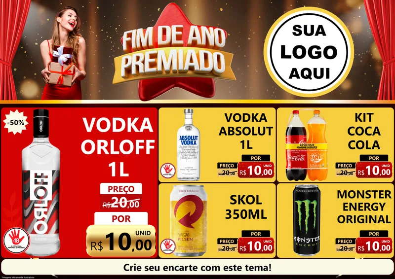 Modelo de Encarte para Encarte A4 Horizontal com o tema Fim de Ano Premiado para Distribuidora de bebidas