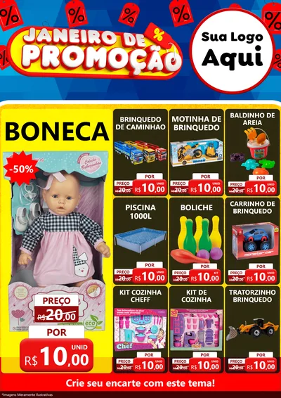 Modelo de Encarte para Encarte A4 Vertical com o tema Janeiro de Promoção para Brinquedos