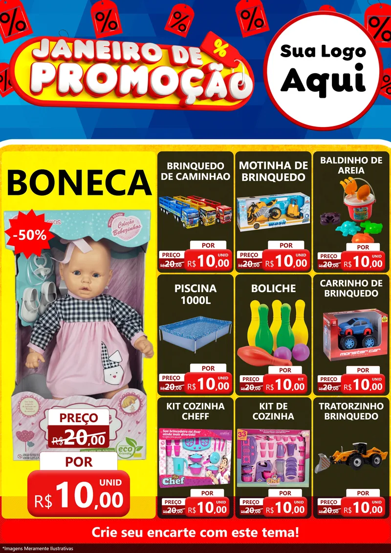 Modelo de Encarte para Encarte A4 Vertical com o tema Janeiro de Promoção para Brinquedos