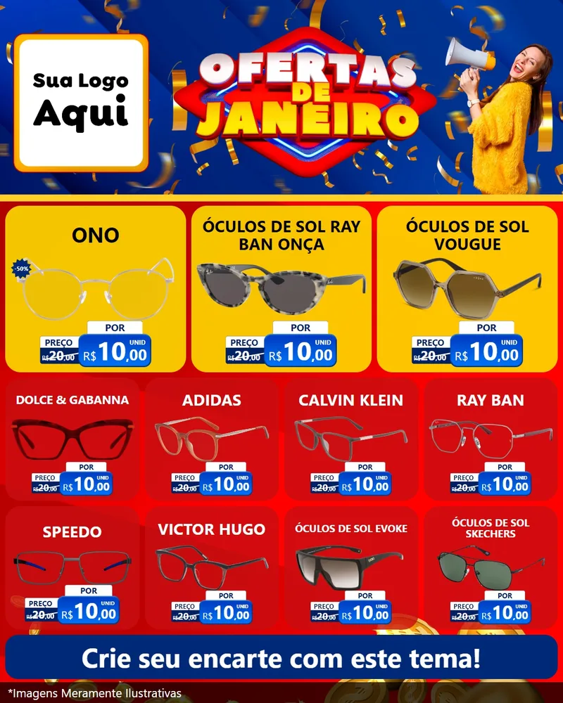 Modelo de Rede Social para Feed Instagram com o tema Ofertas de Janeiro para Óticas