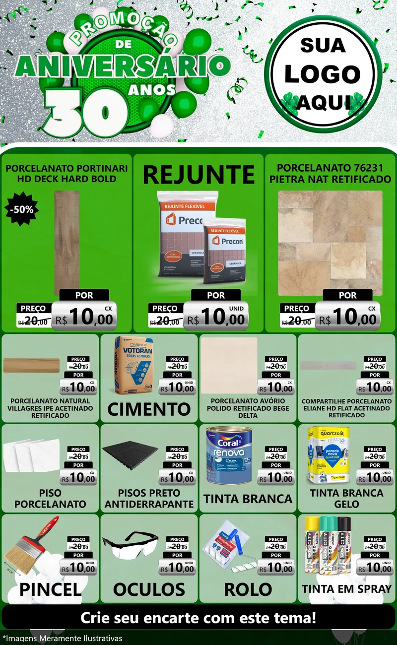 Modelo de Encarte para Encarte Grande com o tema Promoção de Aniversário - 30 Anos para Pisos e revestimentos